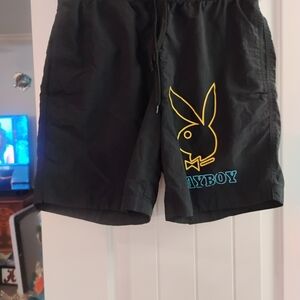 PLAYBOY Black Swim Shorts with Yellow Logo Sz S